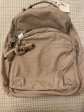 Kipling Beige-Taupe Backpack with Monkey Charm